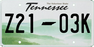 TN license plate Z2103K