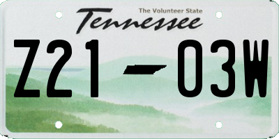 TN license plate Z2103W