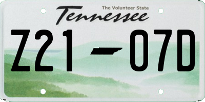 TN license plate Z2107D