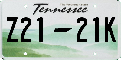 TN license plate Z2121K