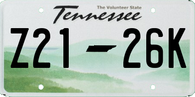 TN license plate Z2126K