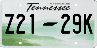 TN license plate Z2129K