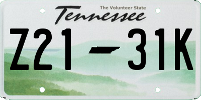 TN license plate Z2131K