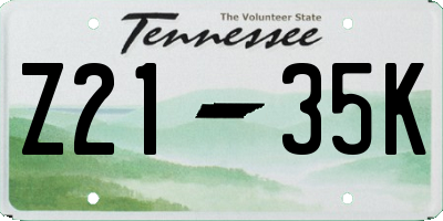 TN license plate Z2135K