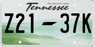 TN license plate Z2137K