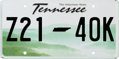 TN license plate Z2140K