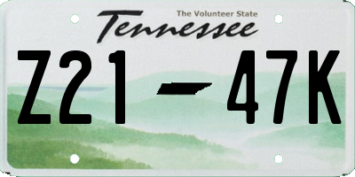 TN license plate Z2147K