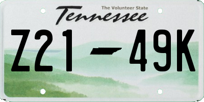 TN license plate Z2149K