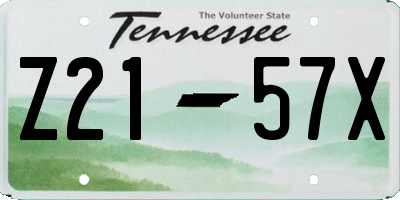 TN license plate Z2157X