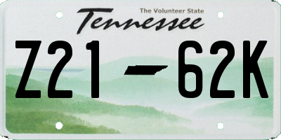 TN license plate Z2162K