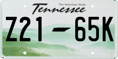 TN license plate Z2165K