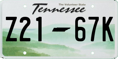 TN license plate Z2167K