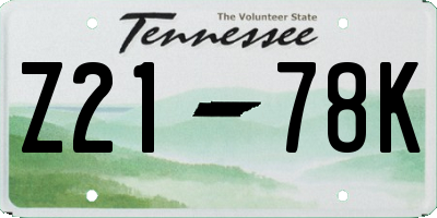 TN license plate Z2178K
