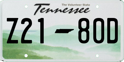 TN license plate Z2180D