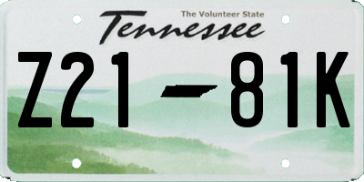TN license plate Z2181K