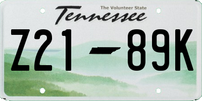 TN license plate Z2189K
