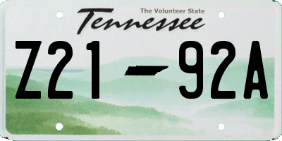 TN license plate Z2192A