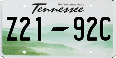 TN license plate Z2192C