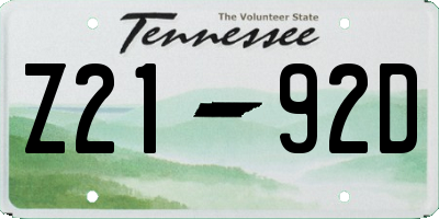 TN license plate Z2192D