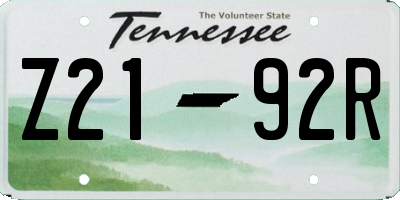 TN license plate Z2192R