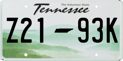 TN license plate Z2193K