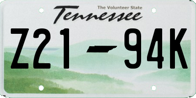 TN license plate Z2194K