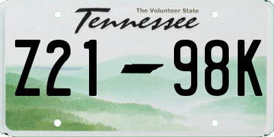 TN license plate Z2198K