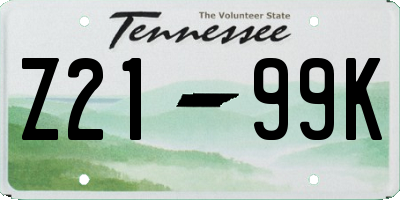 TN license plate Z2199K