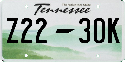 TN license plate Z2230K