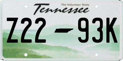 TN license plate Z2293K