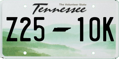 TN license plate Z2510K