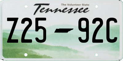 TN license plate Z2592C