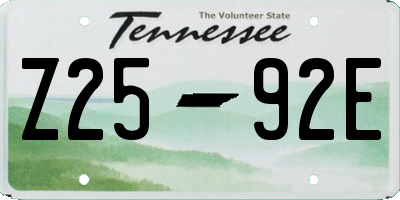TN license plate Z2592E