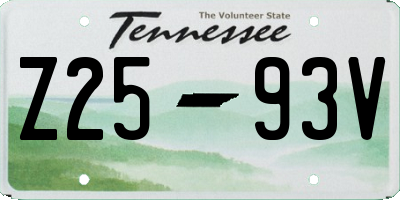 TN license plate Z2593V