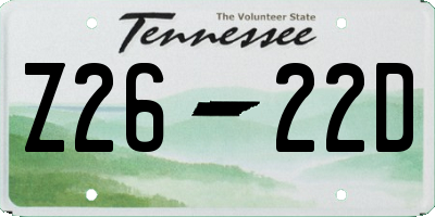 TN license plate Z2622D