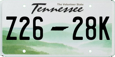 TN license plate Z2628K