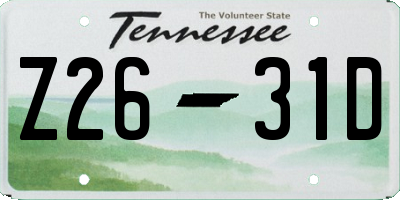 TN license plate Z2631D