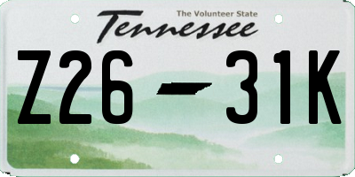 TN license plate Z2631K
