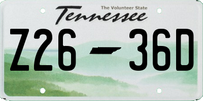TN license plate Z2636D