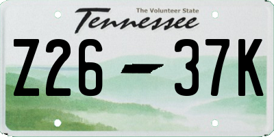 TN license plate Z2637K