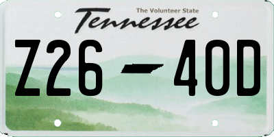 TN license plate Z2640D