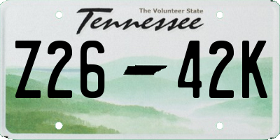 TN license plate Z2642K
