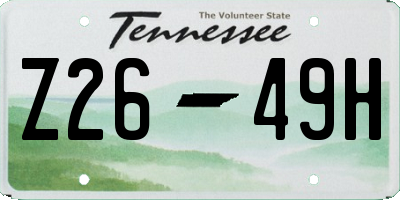 TN license plate Z2649H