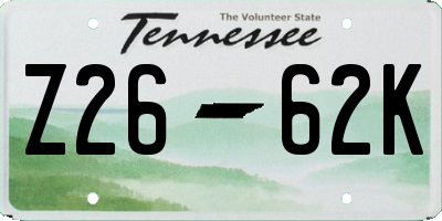 TN license plate Z2662K