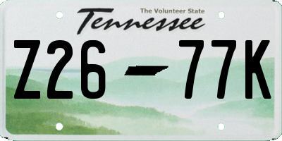 TN license plate Z2677K