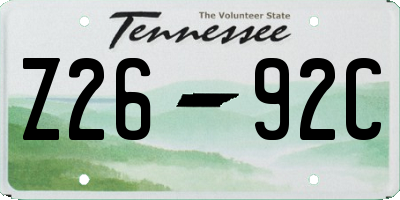 TN license plate Z2692C