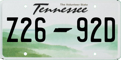 TN license plate Z2692D