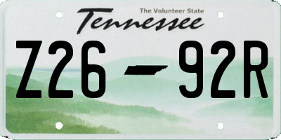 TN license plate Z2692R