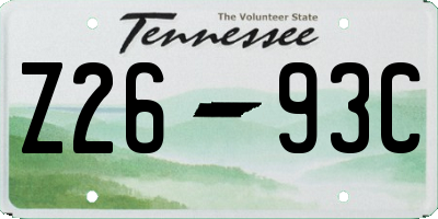 TN license plate Z2693C