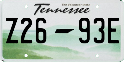 TN license plate Z2693E